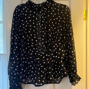 Zara Black Blouse with White Floral Design